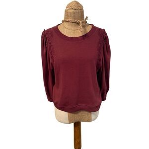 Splendid pullover sz small wine puff sleeve crochet top cropped
